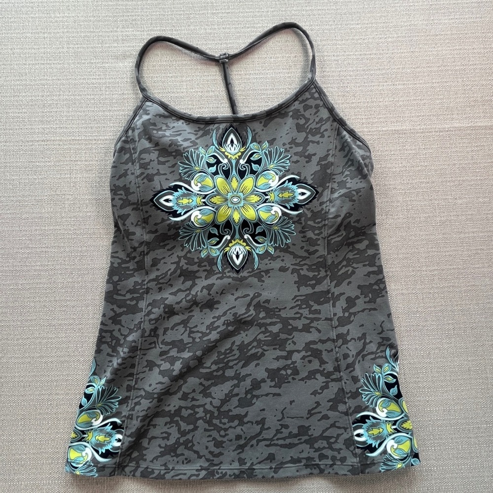Athleta Womens Gray Camo Mandala Floral Shelf Bra Tank Top 265966 Small